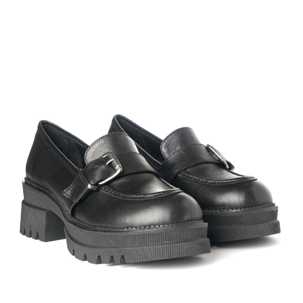 Black Platform Buckle Loafer